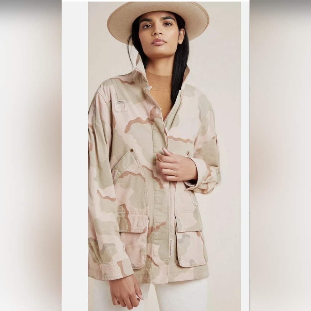 Anthropologie Distressed Camouflage Utility Jacket Size Med NWOT Gorpcore - Picture 2 of 10